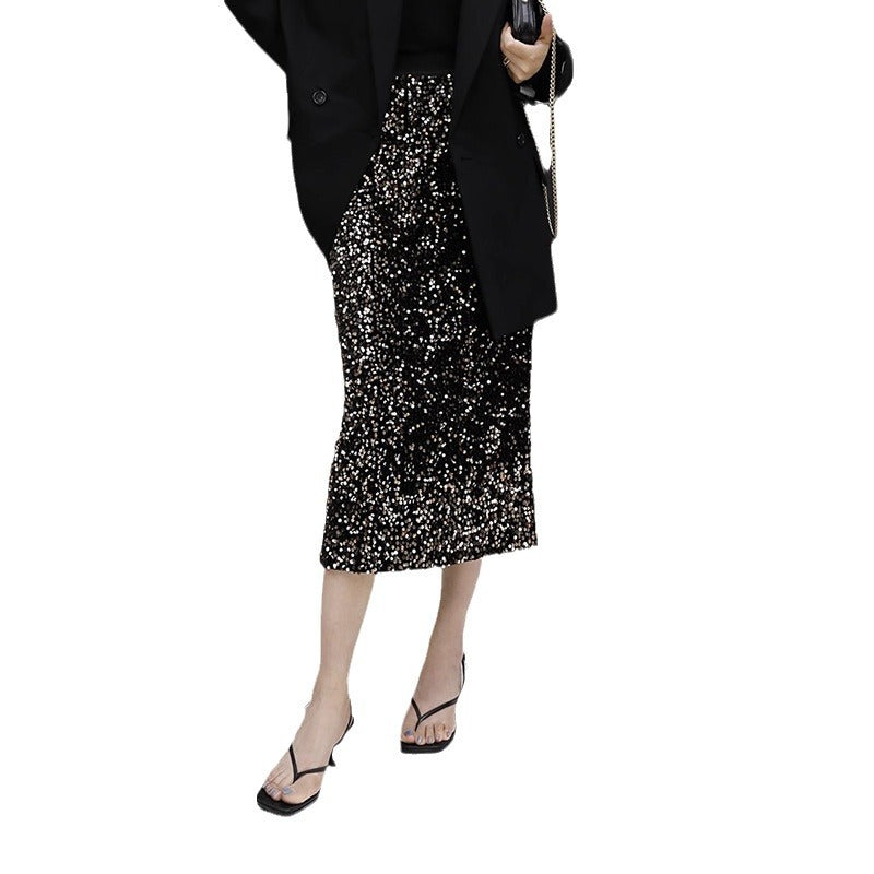 Dame glitrende midi nederdel med fint glitrende design Stilla