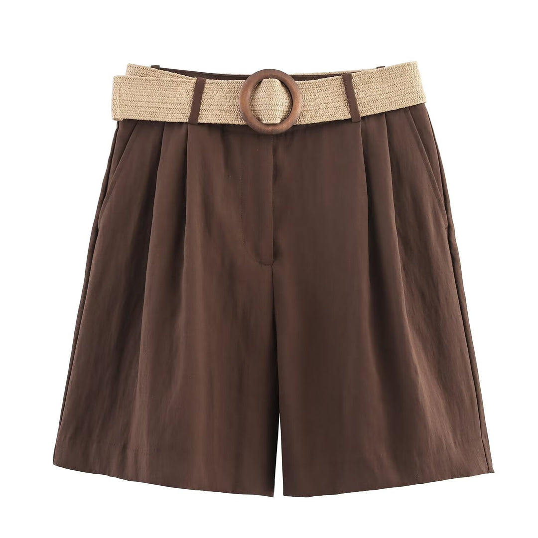 Dame elegante shorts med bred, flettet bælte Skovae
