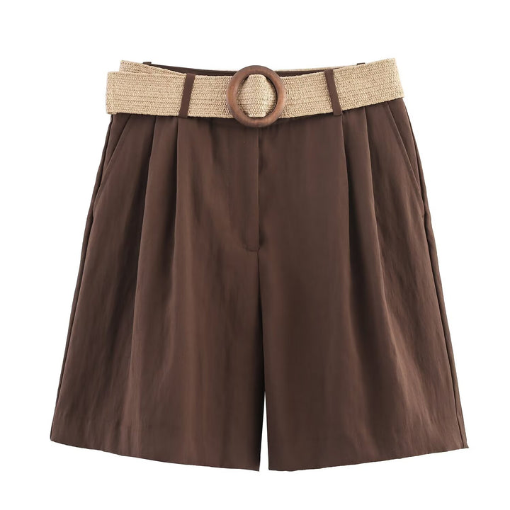 Dame elegante shorts med bred, flettet bælte Skovae