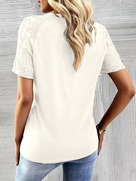 Dame T-shirt med spidsærmer og knapdetaljer Stilla