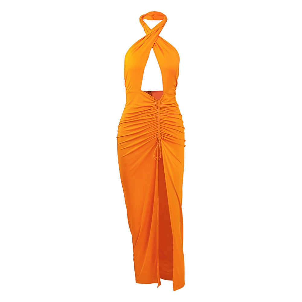 Dame Cut-Out Maxi-kjole med raffinerede rynkelementer og dyb split Stilla
