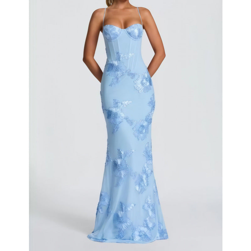 Dame Elegant aftenkjole med blomster blomsterdesign og tætsiddende snit Skovae