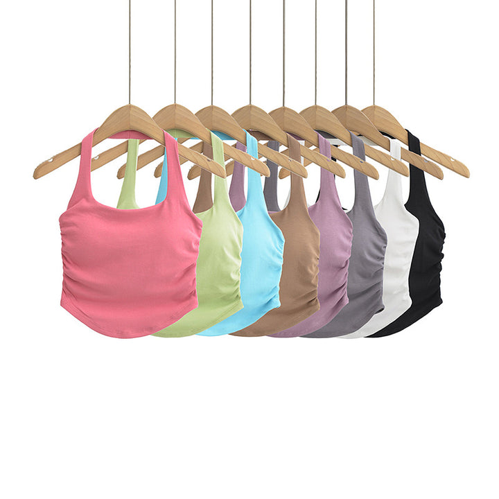 Dame Sporty Cropped Top med Scoop-Udskæring og Rynkede Detaljer Stilla