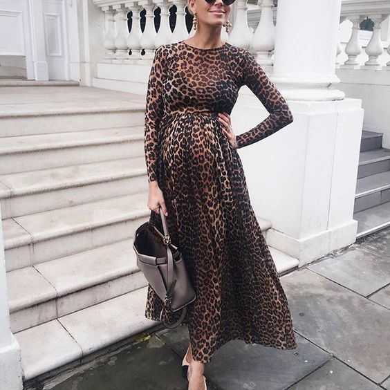 Dame Trendy Maxikjole med gennemsigtigt leopardmønster og elegant taljebind Stilla