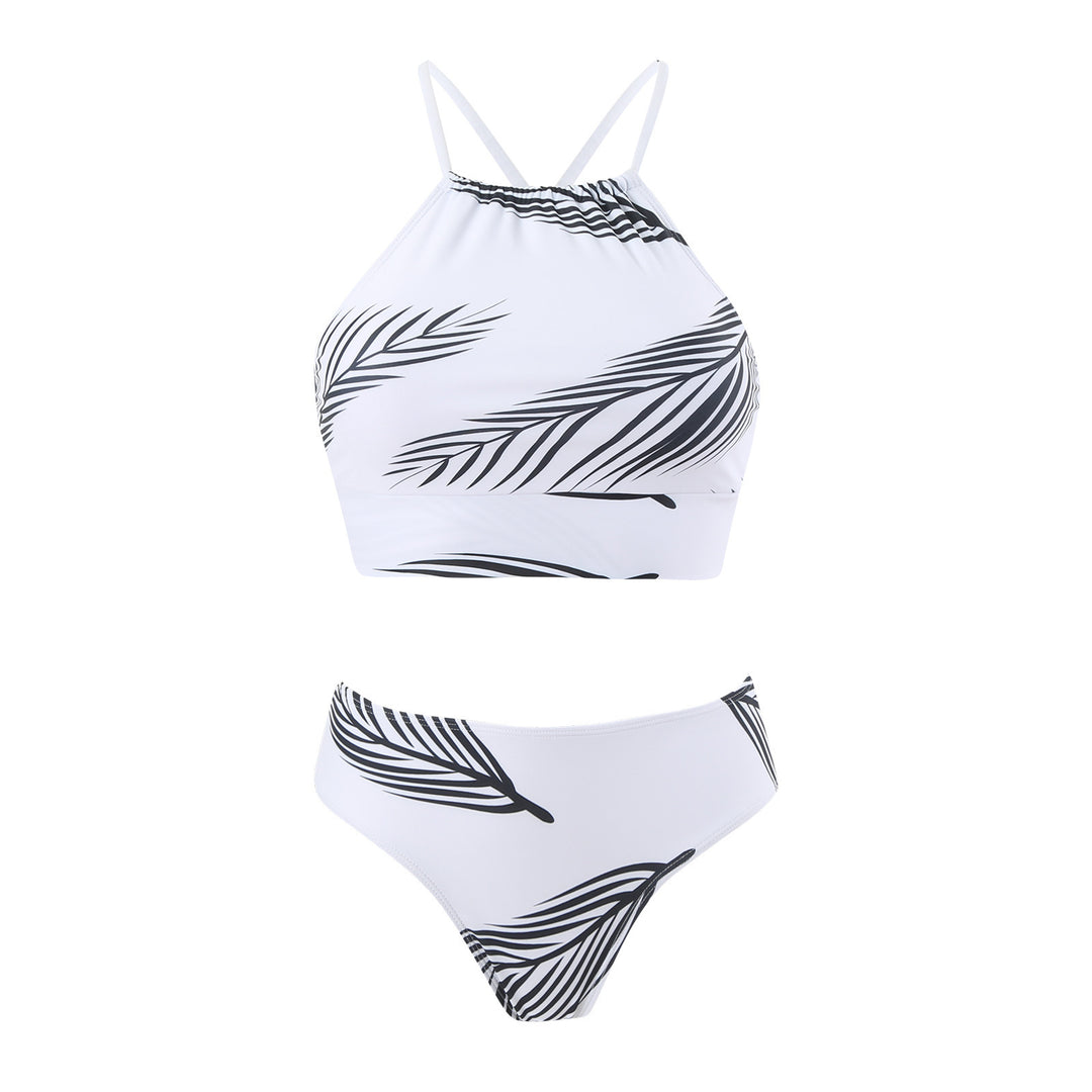 Dame bikinitop med elegant omslagsskjørt og moderne bladmotiv Stilla
