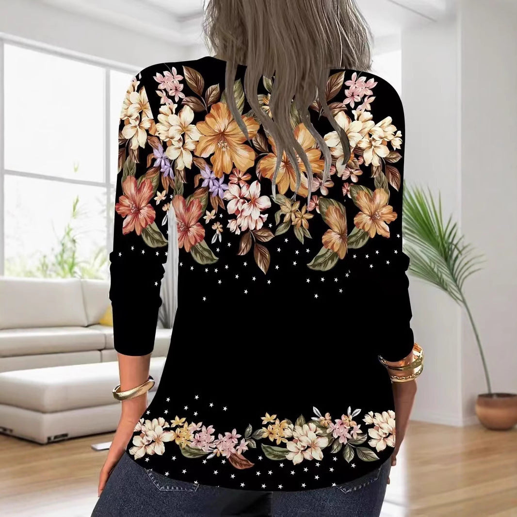 Damebluse med blomsterprint og lynlås Stilla