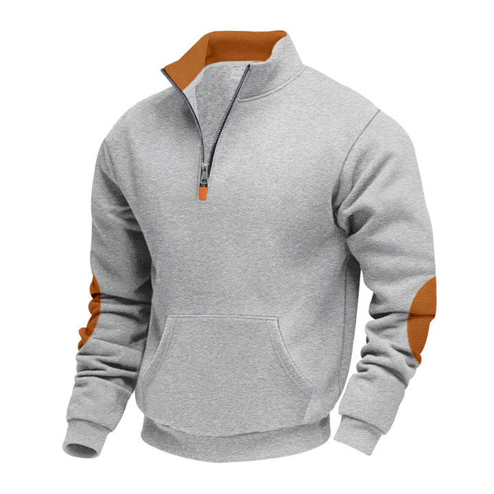 Herren nan isoleret halvzip-pullover med ståkrave fleece-foring kængurulomme og suede albue-patches Skovae