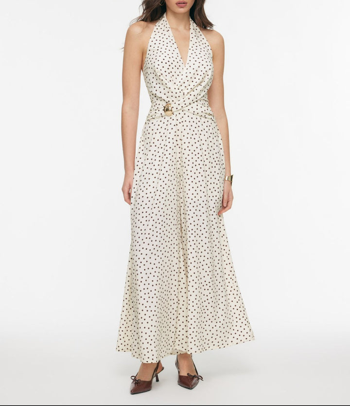 Dame elegant jumpsuit med dyb udskæring og svingende ben Skovae