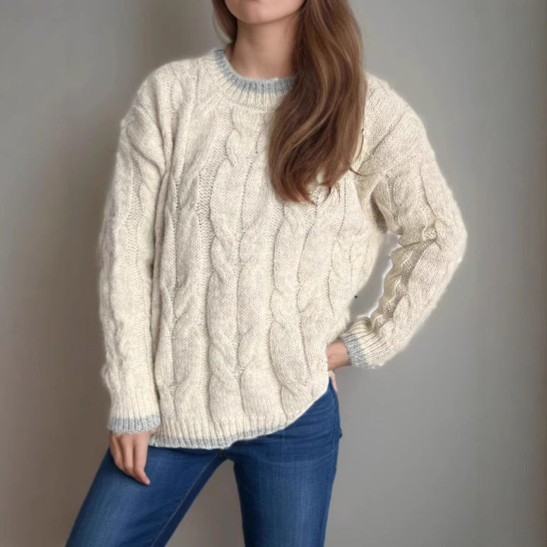Kvinders chunky strikket sweater med tekstur og afslappet design Stilla
