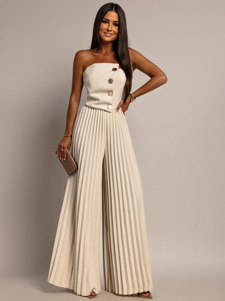 Dame Elegant Jumpsuit med Folder og Knapdetaljer Stilla