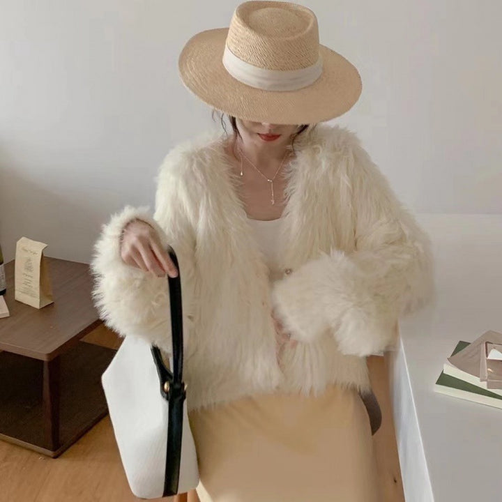 Kvinder Fluffy Cardigan med Hjerte Knapper Stilla