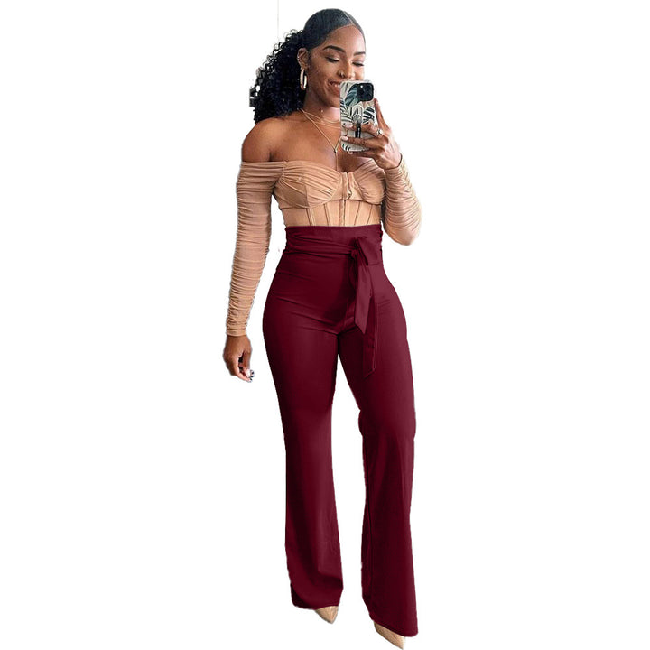 Dame Fashionable Top og High-Waist Bukser Sæt Stilla