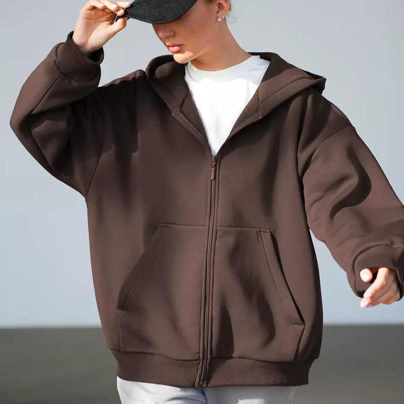 Kvinders oversized zip-up hættetrøje med store lommer Skovae