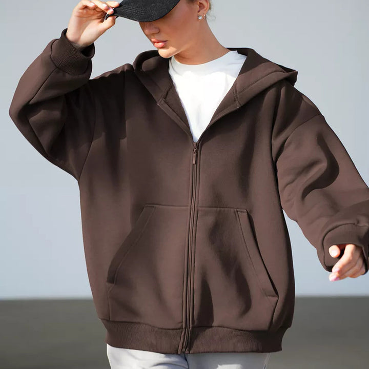 Kvinders oversized zip-up hættetrøje med store lommer Skovae