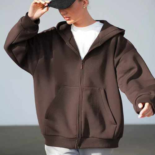 Kvinders oversized zip-up hættetrøje med store lommer Skovae