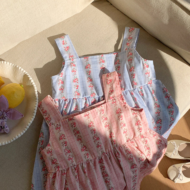 Pige Floral Print Sommerkjole med Knapdetalje Stilla