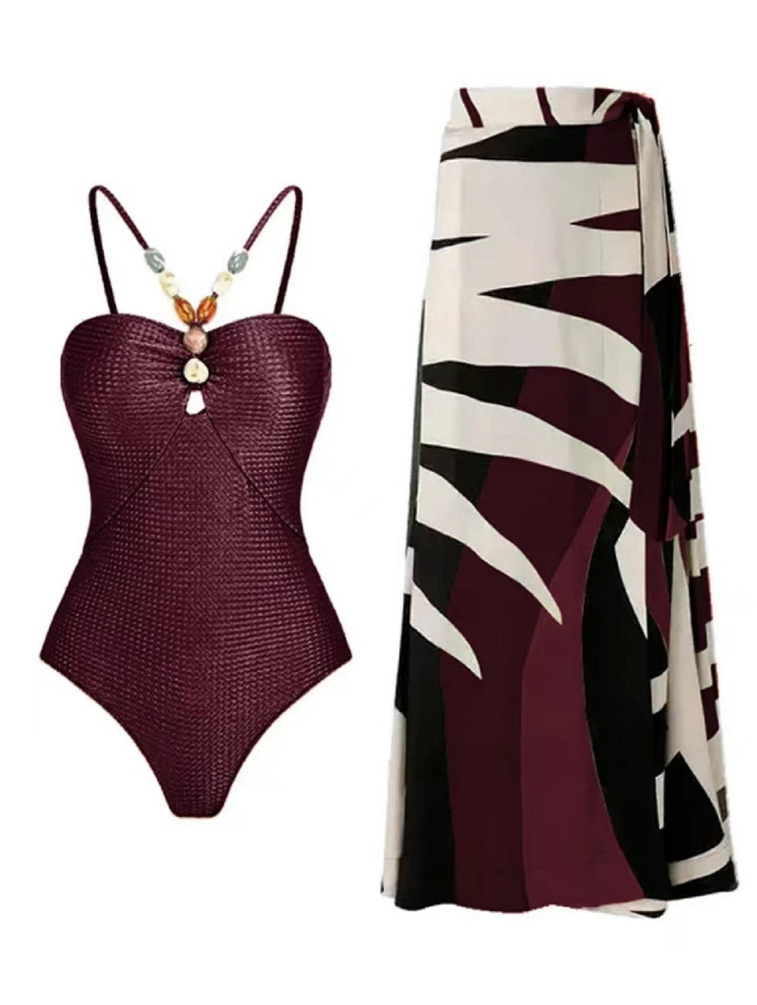 Dame Strappy Lace-Up Enkelt Badeanstyr med matchende Cover-Up Wrap-Top Stilla