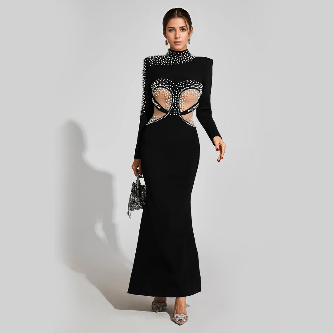 Dame Elegant Bodycon Aftenkjole med Rhinsten dekorationer og Cut-Out detaljer Stilla