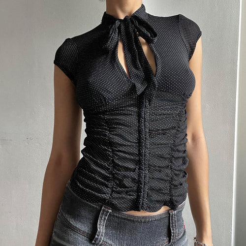 Damen elegantes Blusenshirt mit Schleifenkragen und Raffungen Skovae