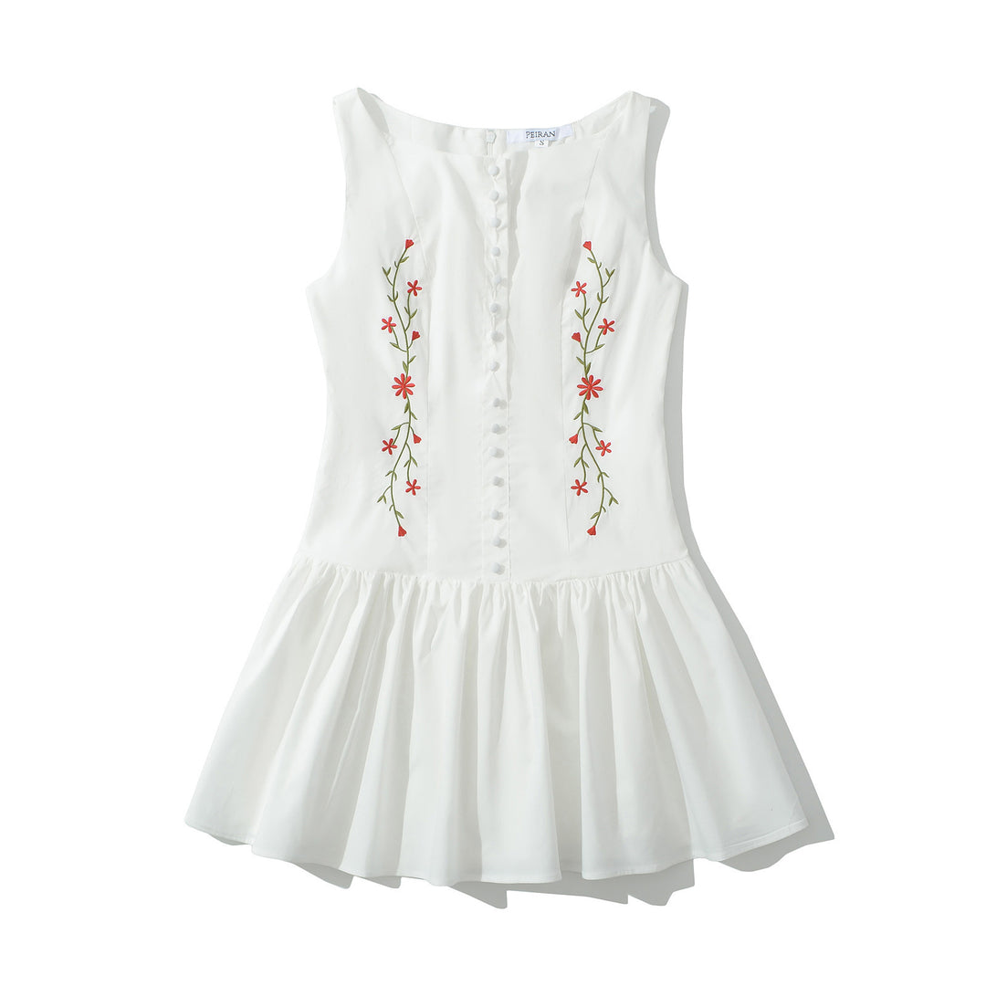 Dame legende fritidskjole med fine ruffle detaljer og blomster broderi design Stilla