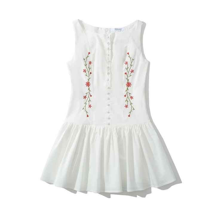 Dame legende fritidskjole med fine ruffle detaljer og blomster broderi design Stilla