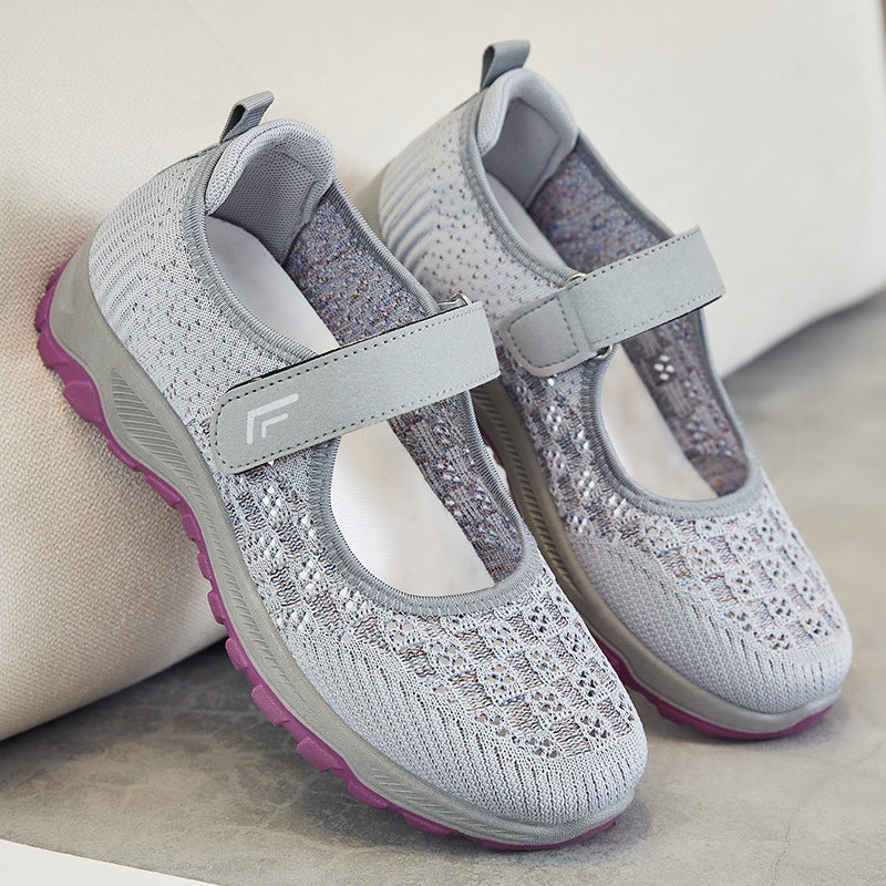 Femme Justerbare Stropper Slip-On Sportsko med åndbart Strikdesign Stilla