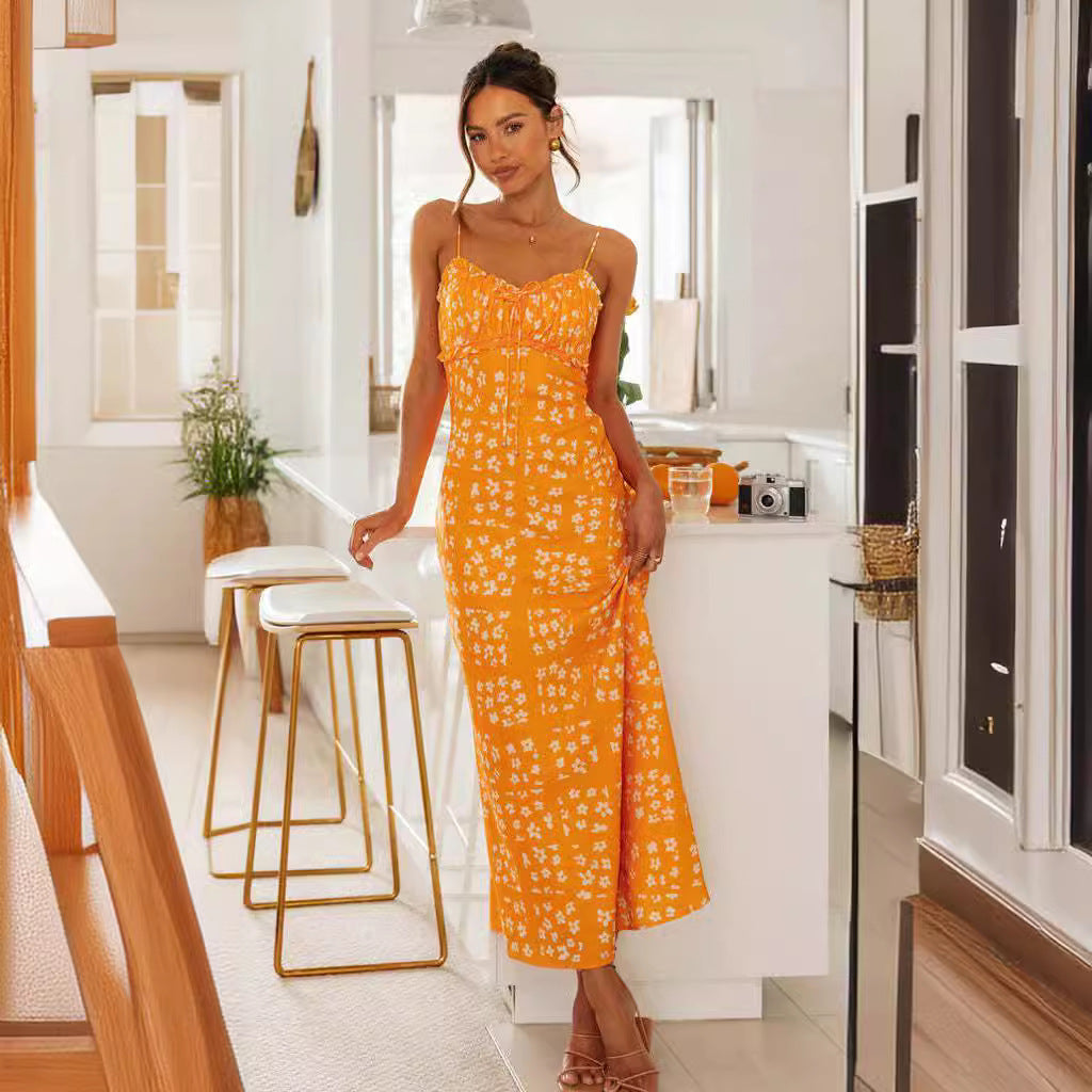 Kvinders Maxi Kjole med Justerbare Spaghetti Stropper og Blomsterdesign Stilla