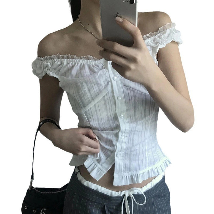 Dame Off-Shoulder Bluse med Rüschensaum Skovae