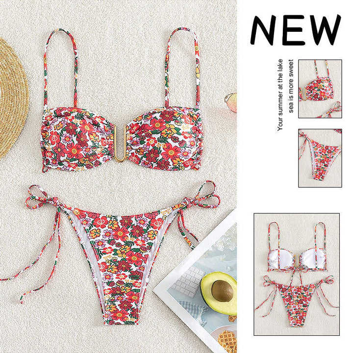 Dame Bikini-sæt med blomsterdesign og justerbare stropper Skovae