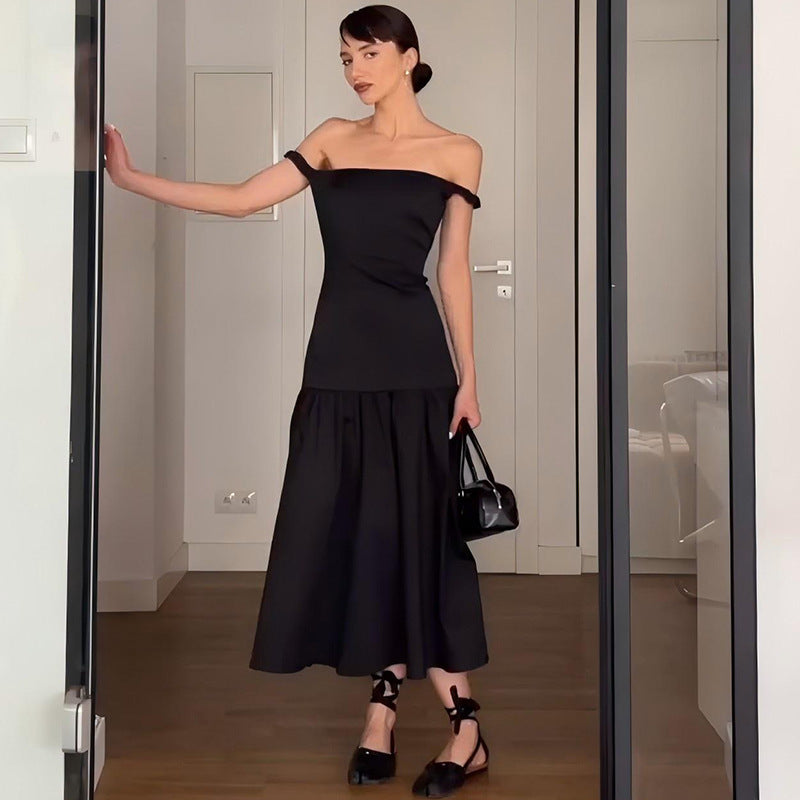 Damer Elegant Off-Shoulder Kjole med flydende Skørt og Volantdetaljer Stilla
