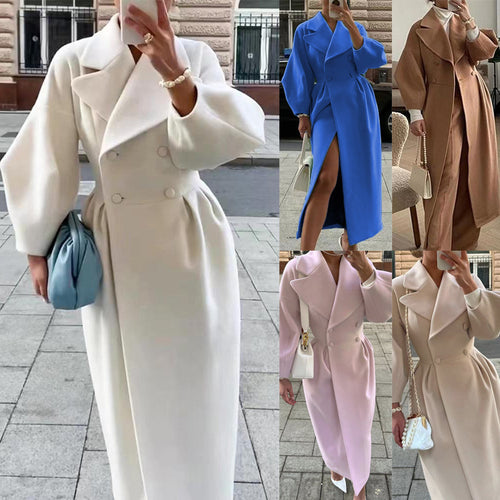 Dame elegant oversized uldjakke med raffineret krave og dobbelte knapliste Stilla