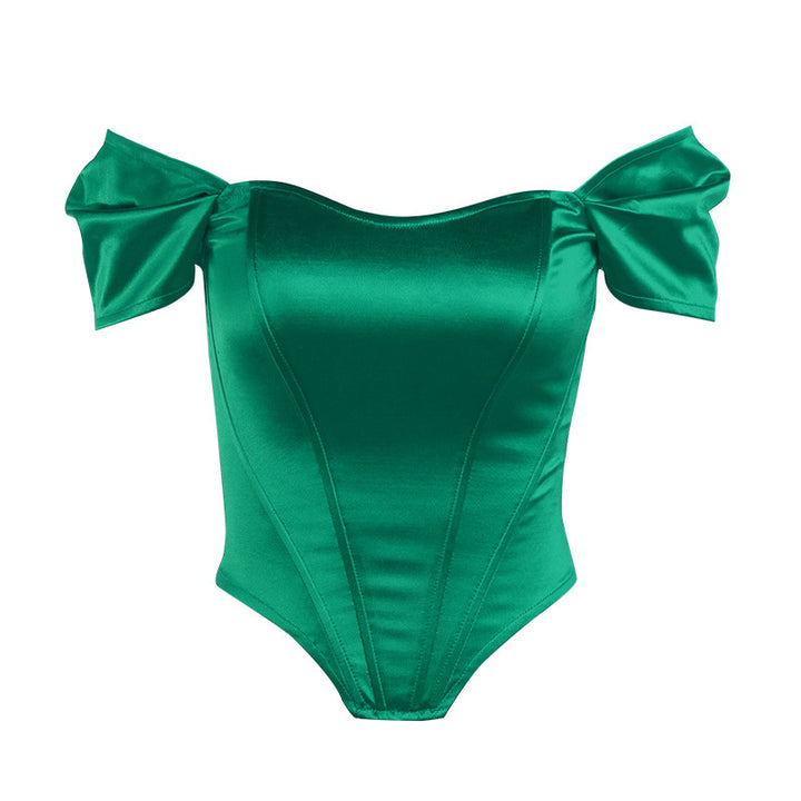 Dame elegant satin-bustier med skulderdetaljer Skovae