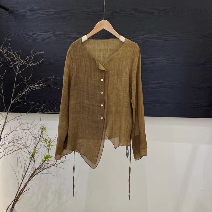 Femme Letvægts Button-Up Skjorte med asymmetrisk Kant Stilla