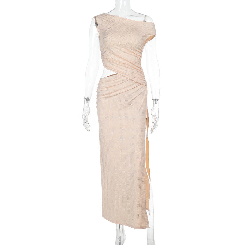 Dame Elegant Wrapkjole med asymmetrisk design og gennemsigtigt snit Skovae