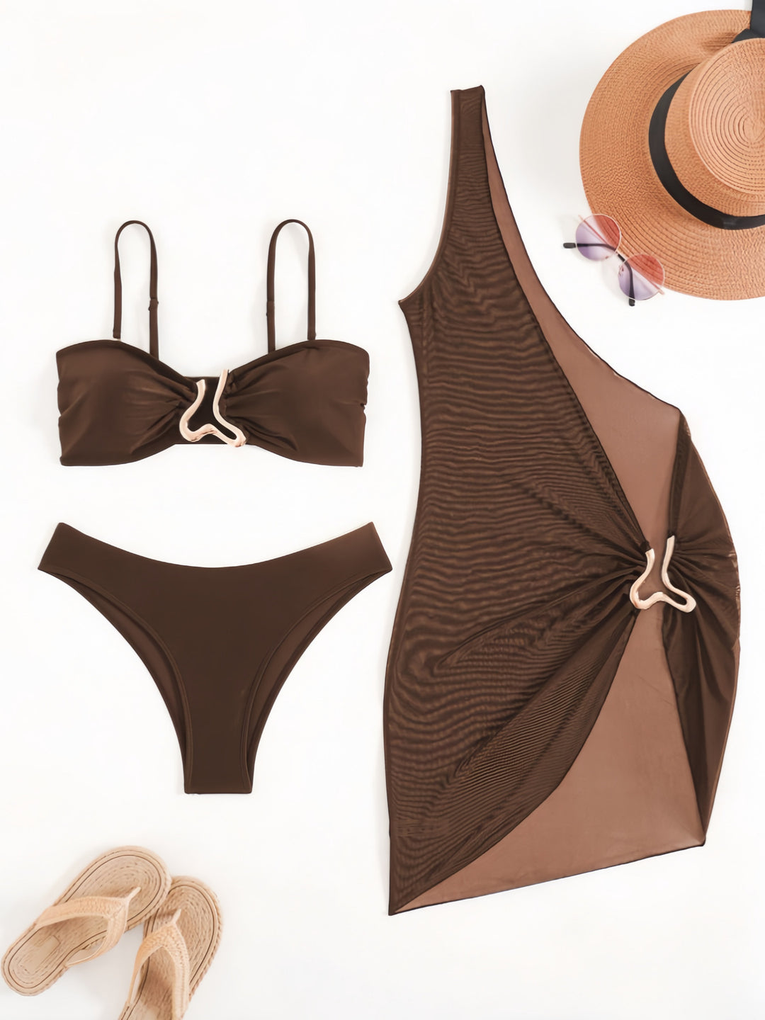 Dame Bandeau-bikini med gennemsigtigt cover-up Skovae