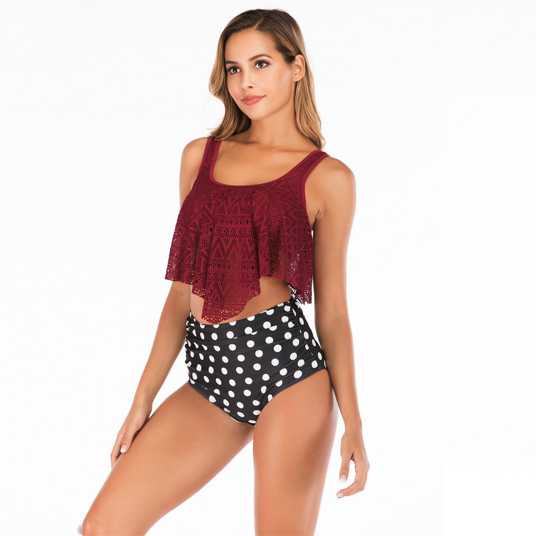 Dame bikini-sæt med voluminøst spidstop og højtaljede flamingo-print shorts Skovae