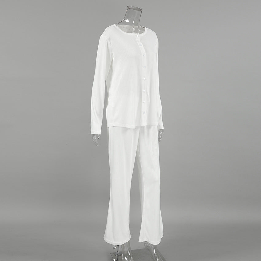Dame Langærmet Pyjamasæt med elegant struktur og knaplukning Stilla