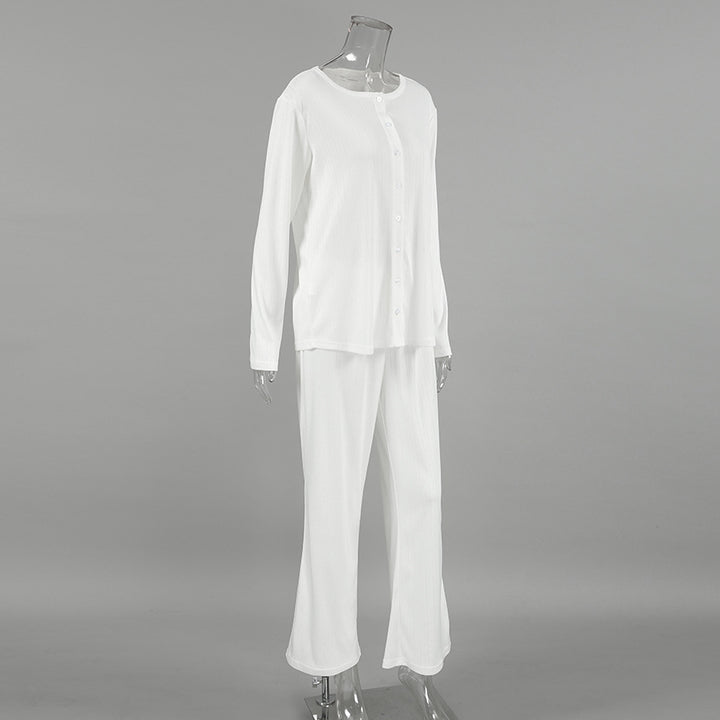 Dame Langærmet Pyjamasæt med elegant struktur og knaplukning Stilla