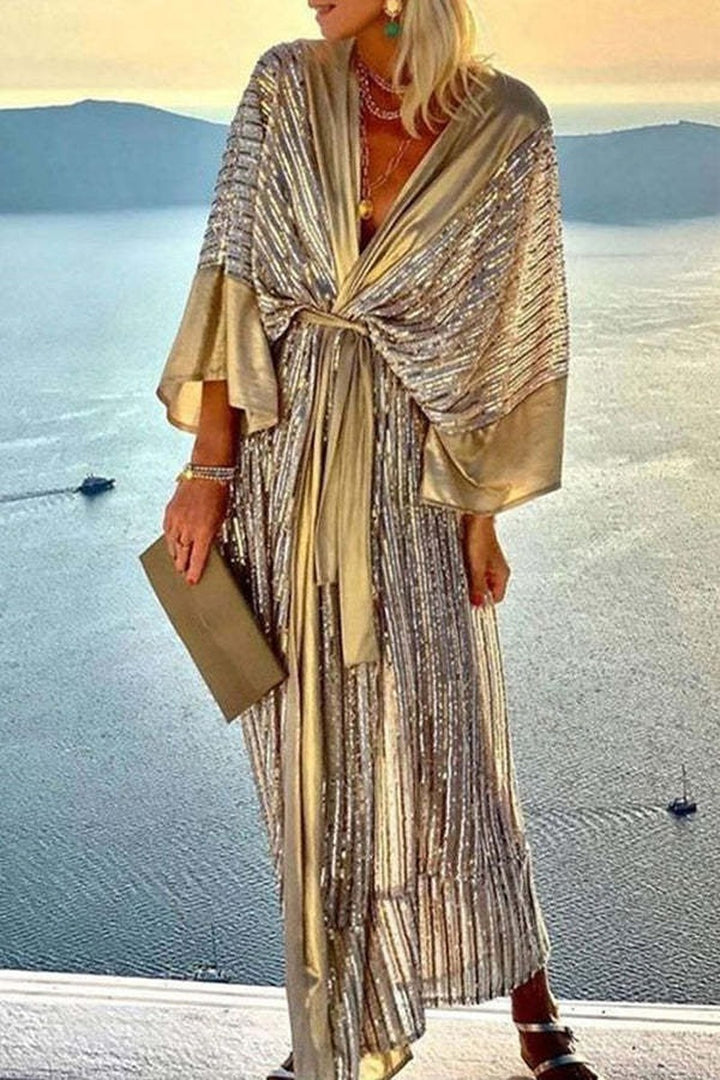 Dame Kaftan Kjole med glitrende folder og svingende kant Stilla