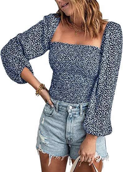 Dame Smocked Bluse med ballonærmer Stilla