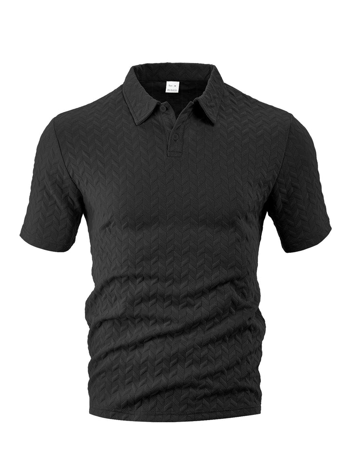 Herrer nan kortærmet polo shirt med præget zigzag struktur og klassisk skjortekrave Skovae