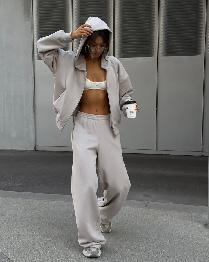 Kvinders afslappede oversized sweatshirt og bredskårne joggers sæt Skovae
