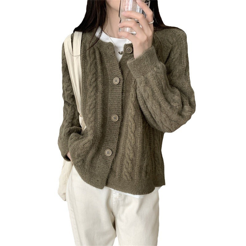 Damer chunky strikket cardigan med kabelmønster og brede ærmer Stilla