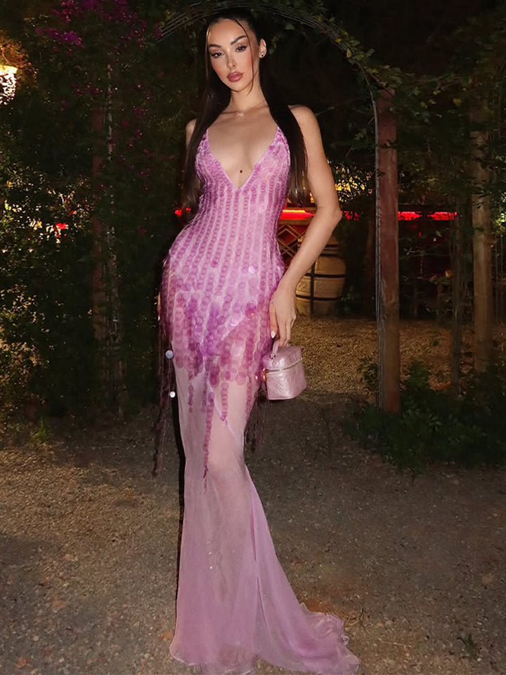 Dame Elegant Chiffon Mini Kjole med transparente accenter Stilla