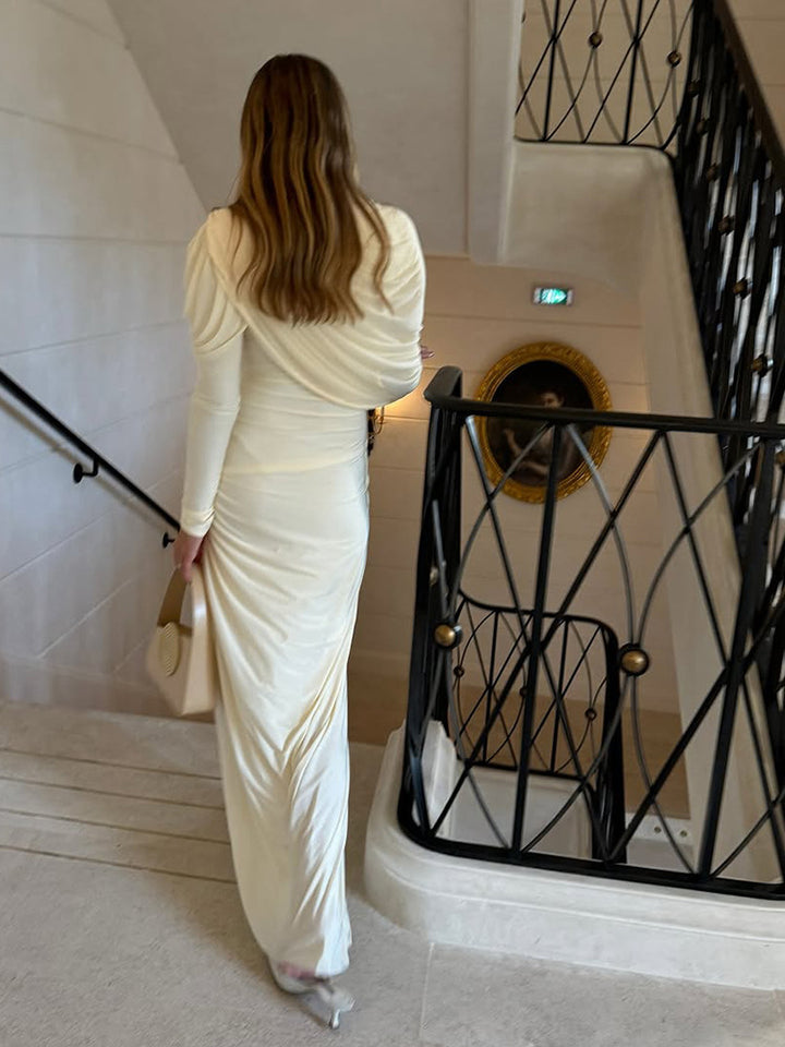 Dame elegant Maxikjole med draperet overdel og lang pasform Stilla