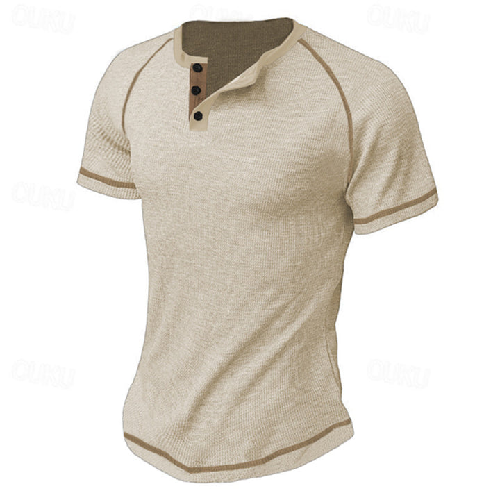 Herrer Kortærmet Henley T-shirt med elegant knapdesign Stilla