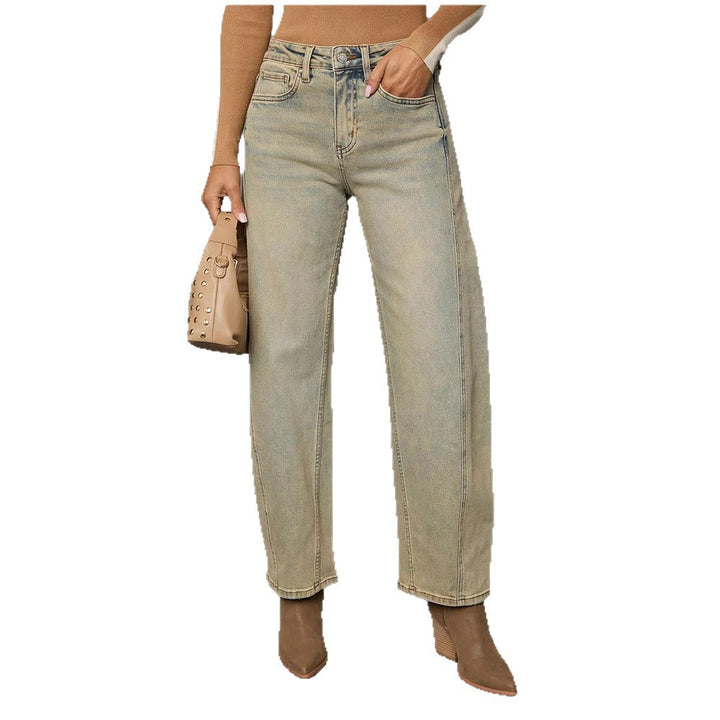 Dame Bredskårne jeans i moderne vintage-stil med høje lommer Stilla