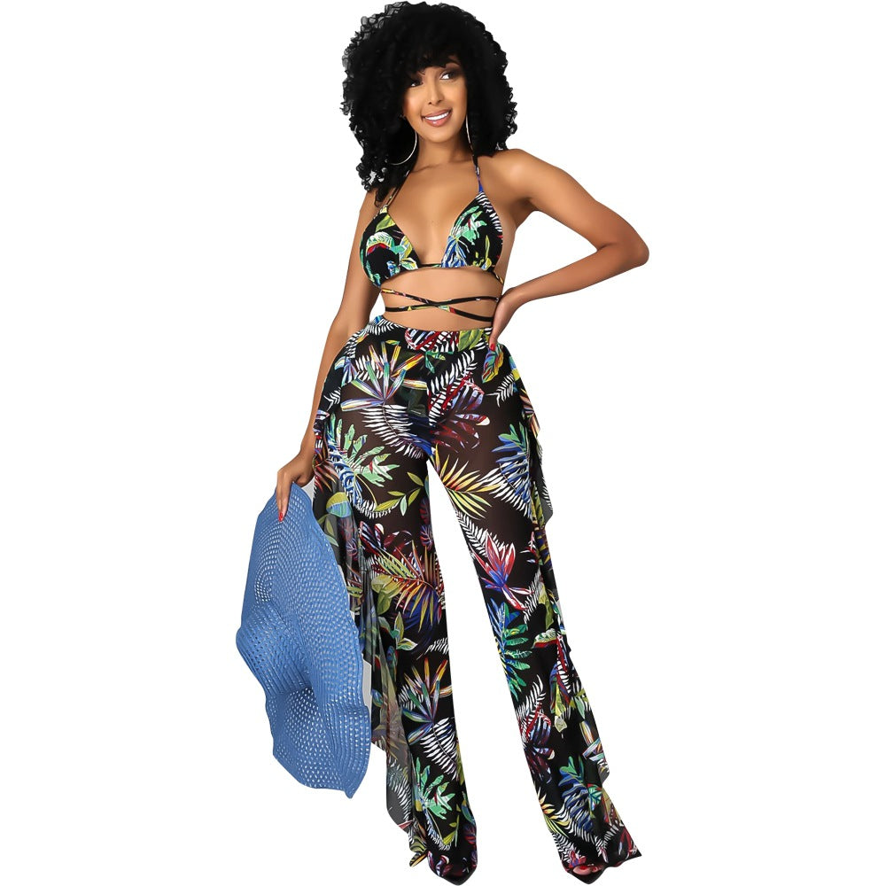 Dame To-delt Strandensemble med blomsterprint og transparente detaljer Stilla