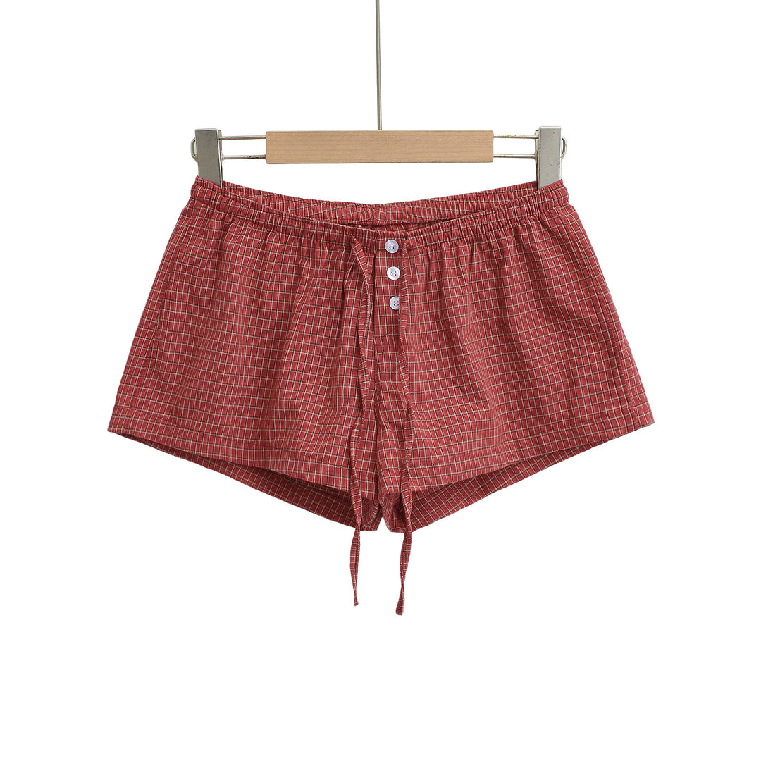 Dame casual shorts med justerbar snøre og ternet mønster Stilla
