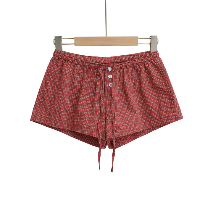 Dame casual shorts med justerbar snøre og ternet mønster Stilla